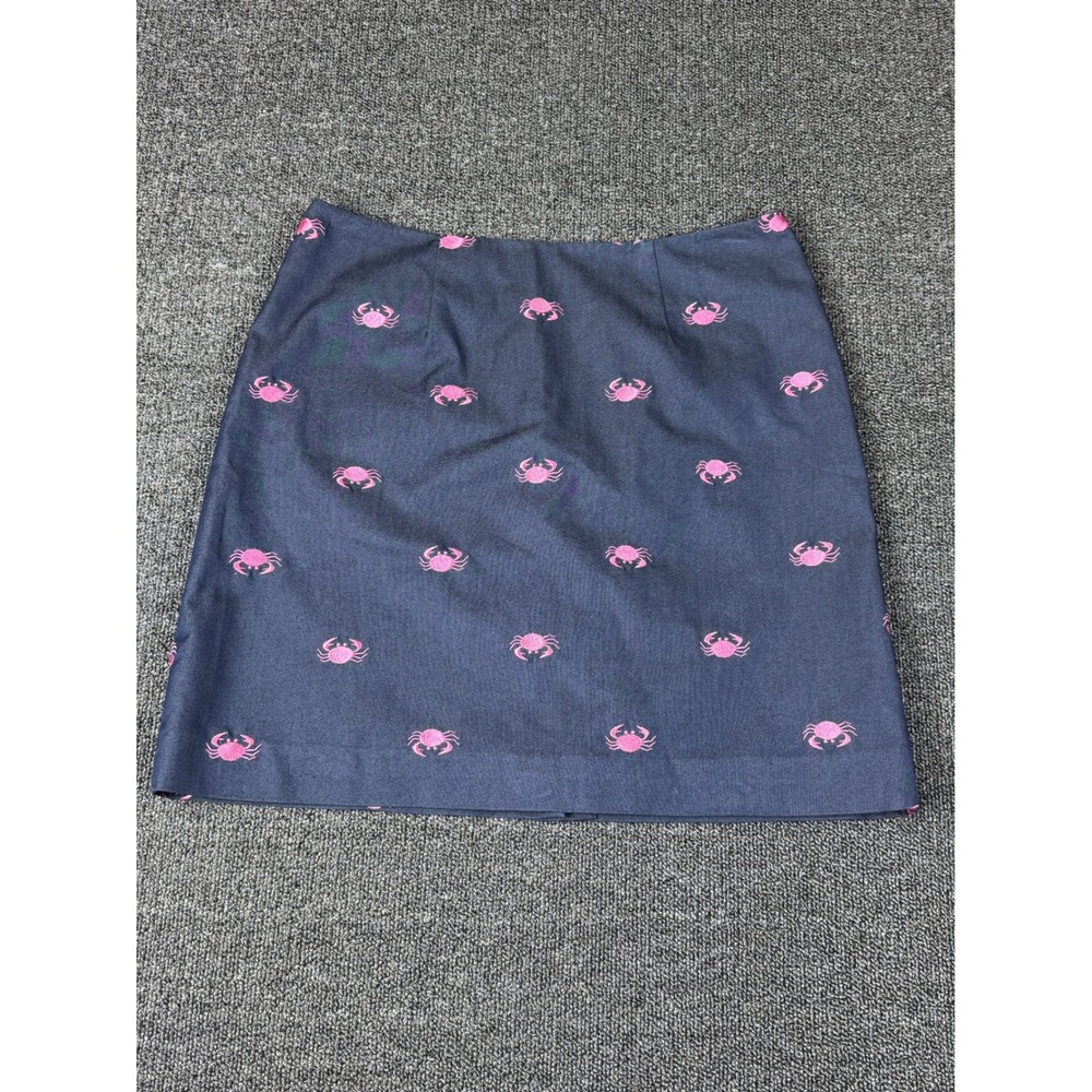 Lilly Pulitzer Navy Blue Pink Crab Embroidered Mini Skirt Women 4 Preppy Coastal